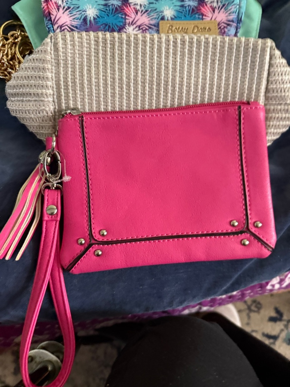 Charming Charlie Fuchsia Wristlet Clutch with Tassel Accent